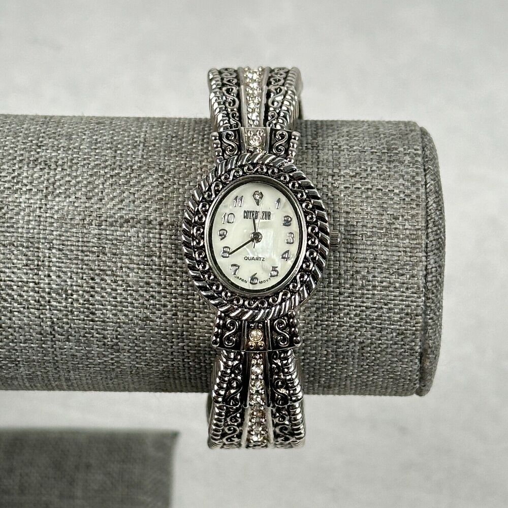 Cote De Azur Watch 24mm Oval MOP Dial Western Rhinestone Cuff New Battery